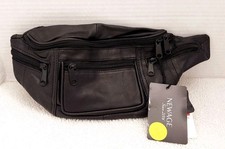 Black Leather Multi-Pocket Fanny Pack Waist Bag