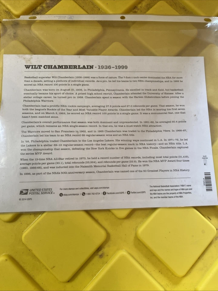 US 4950-51 Wilt Chamberlain Sheet of 18 Forever Stamps Mint Never Hinged - Image 2 of 2