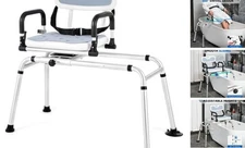  Sliding Shower Chair with 360° Swivel Seat, 12-Level Tub Transfer Bench with 