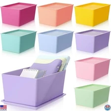 8 Pack Stackable Plastic Storage Bins with Lids - Colorful Organizing Baskets