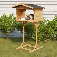 Cat Feeding Station  Outdoor Wooden Shelter for Feral  Stray Cats, Weatherproof