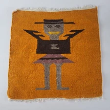 vintage wool woven mat, Salasacan Indians, Ecuador Folk Art