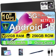 2026 Neu Tablet Android 15 22GB+256GB 10.1 Zoll Octa-Core Wifi 8000mAh Netflix