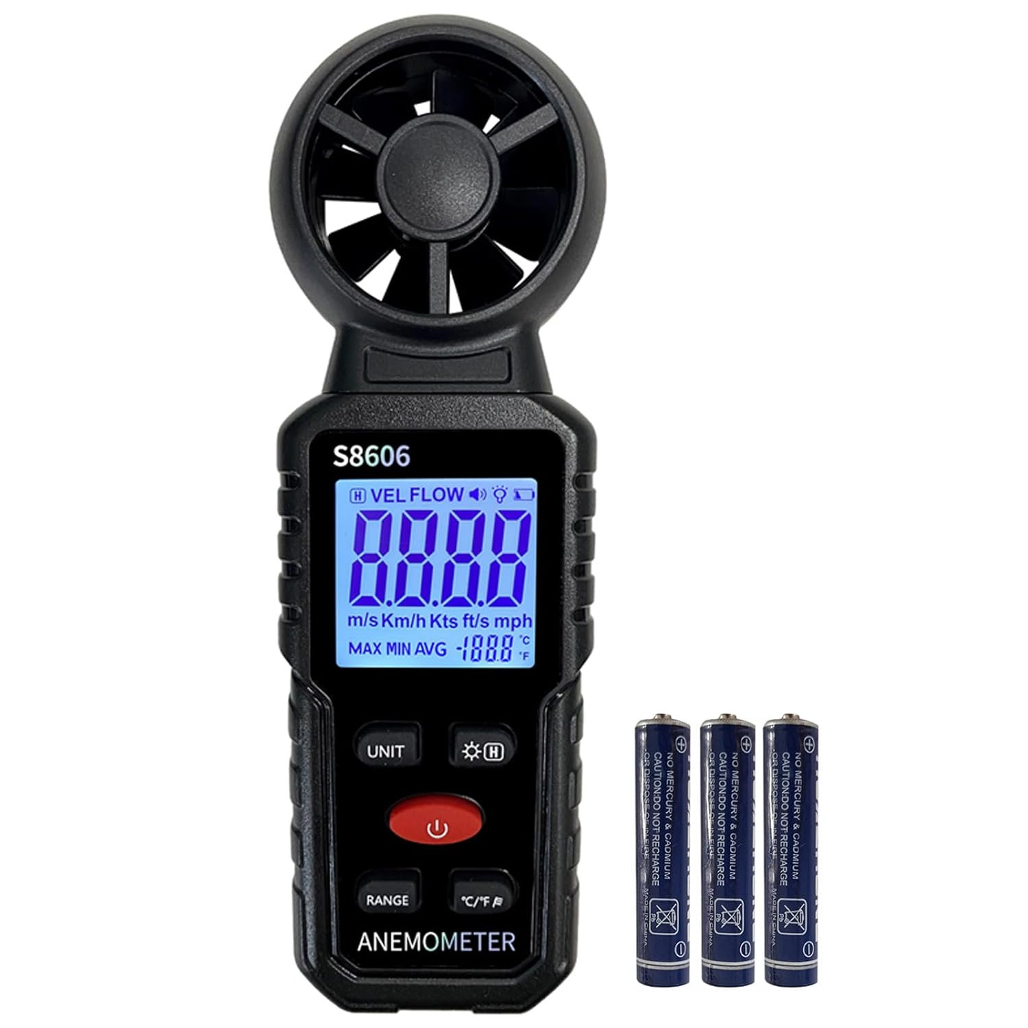 3 In 1 Handheld Anemometer Wind Speed Meter Air Flow Temp Gauge Digital