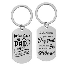 Engraved Drive Safe I Woof You Dog Tag Father's Day Keychain Gift for Dog Parent