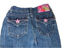 Vintage 2000s Girls Denim Jeans Size 6 Jordache Pink Embroidered Flowers