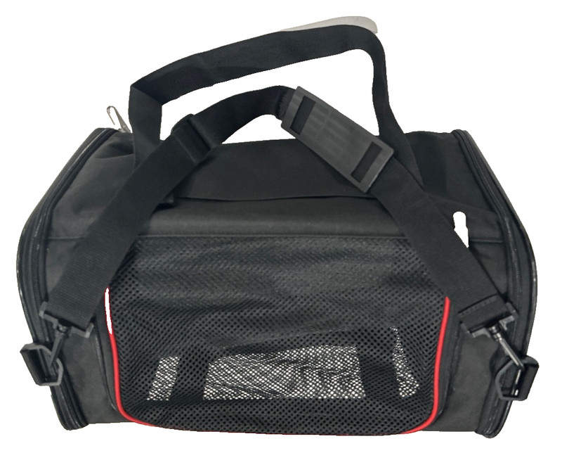A 4 Pet Airline Pet Carrier: Black w/red accents, ventilated w/reinforced bottom