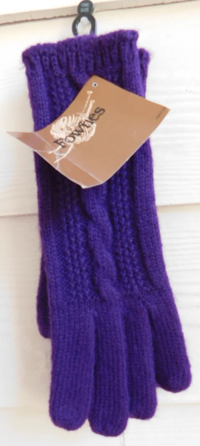 Fownes Women's Long Purple Cable Knit Gloves NEW Free Shipping