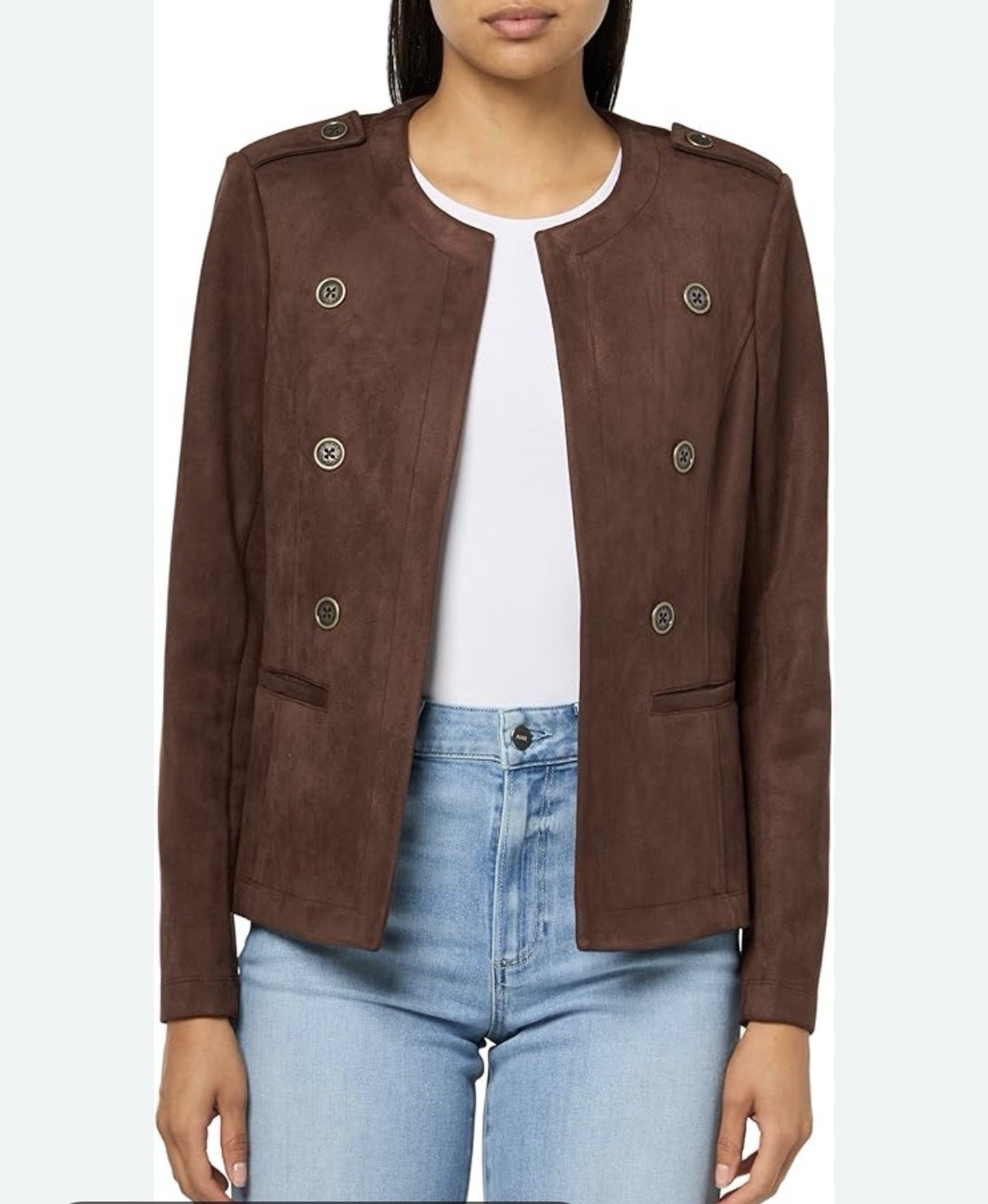 Tommy Hilfiger Open Front Blazer Suede Sz 8 Women’s NWT Brown Pockets Feminine