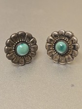 Vintage Fred Harvey Era srebrnozielone turkusowe kwiaty wkręcane kolczyki A24