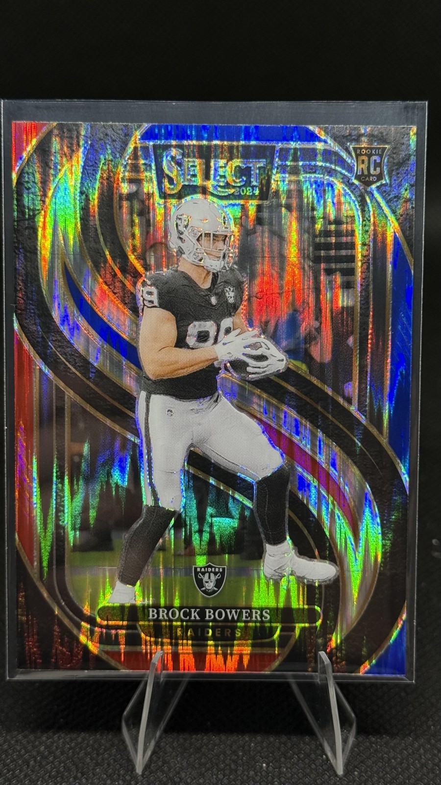 2024 Panini Select - Premier Level Brock Bowers #118 Red & Blue Shock Prizm (RC)