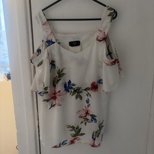 Size 10 AX Paris White Off Shoulder Top Blouse Summer Floral Print Holiday Beach