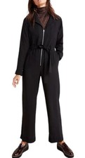 Anthropologie Black Boiler Suit Jumpsuit UK 10 Zip Front Wide Leg Utility Style
