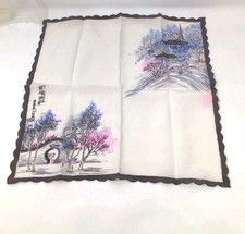 Vintage Silk Scarf 12  x12  Hand Painted Asian Theme Shanghai China 100 Silk