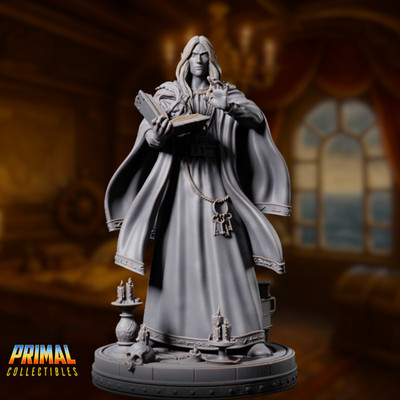 Elf Wizard Mini | Long-Haired Elven Noble Casting w Tome By Primal Collectibles