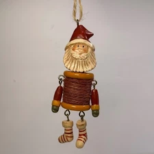Whimsical Santa Spool Ornament Rustic Christmas Tree Decor
