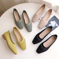 Women Breathable Mesh Flats Square Toe Slip On Soft Sole Casual Walking Shoes