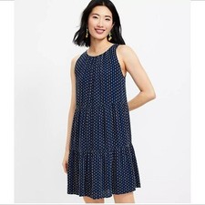 Loft Clip Tiered Swing sleeveless shift dress navy blue tiered green pick Medium
