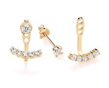 9ct Gold on Silver Simulated Diamond Stud Drop Ear Jacket Earrings Curved Bar