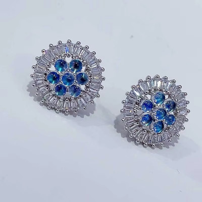 Blaue Mondstein Ohrstecker, natürliche Ohrringe 925 Sterling Silber