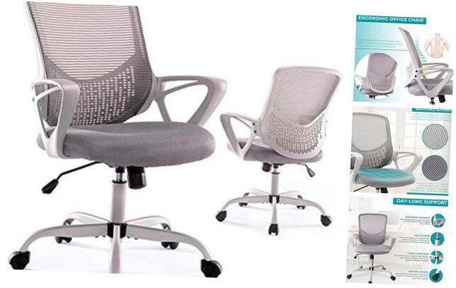 Office Chair, Ergonomic Home Desk Chair Mid Back Mesh Chair Rolling Light Grey