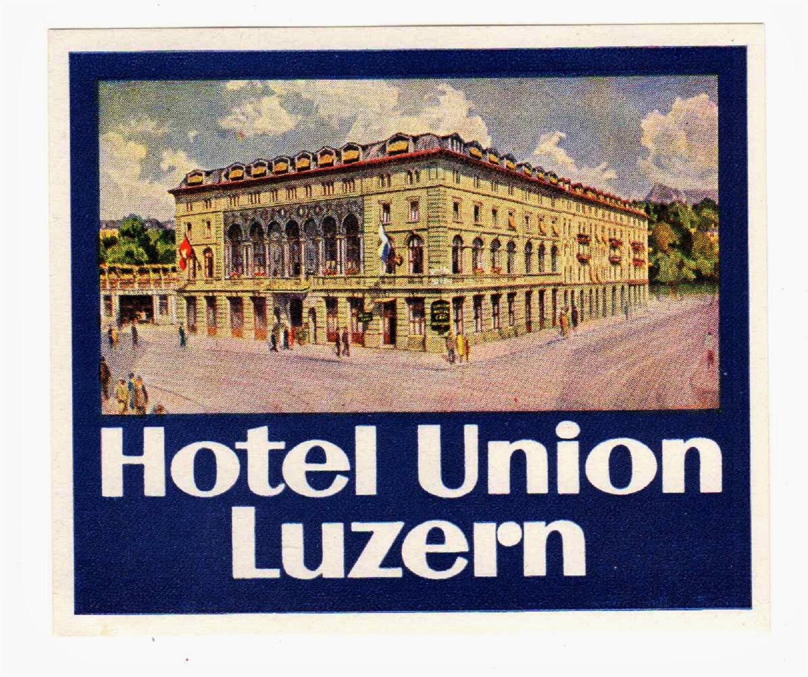 Vintage Swiss Luzern Hotel Union Luggage Label Collectible SB