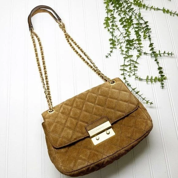 Michael Kors Tan Camel Suede Large Sloan Quilted Leather Shoulder Bag Chain - Image 2 of 4