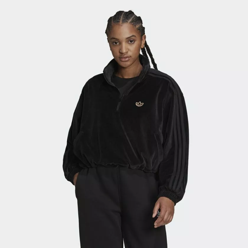 adidas Originals Women's Cozy Half-Zip Sweatshirt Velour Trefoil Top H18006