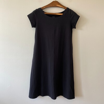 Eileen Fisher Black Cap Sleeve Jersey Dress Womens Small Organic Cotton  Lycra | eBay