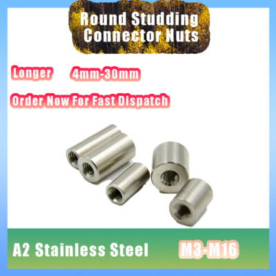 A2 Stainless Steel Round Studding Connector Nuts All Thread Rod Bar Sleeve Tube
