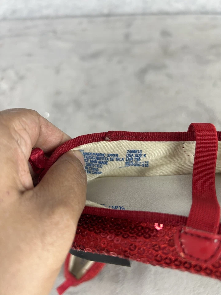 Zapatos Mary Jane Desteñidos Glory Rojo Lentejuelas Sin Cordones Niña Talla 6 Foto 4 de 4