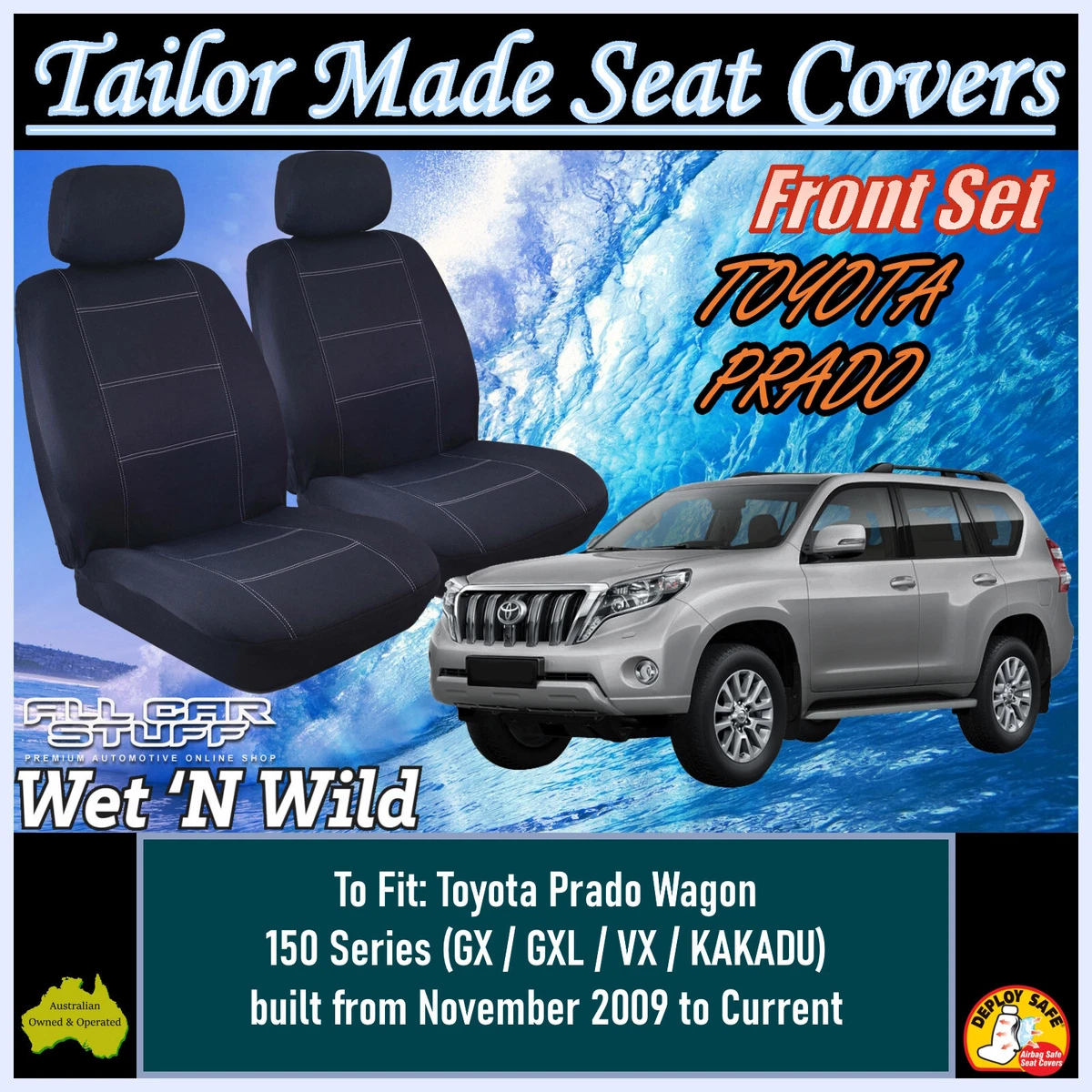 Neoprene Front Row Seat Covers for Toyota Prado 150 Series 11 2009 to Current
