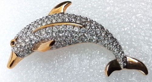 Signed SWAROVSKI DOLPHIN BROOCH RETIRED 1990s