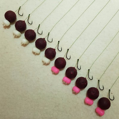 10 X HAIR RIGS PRELOADED WITH 15mm DYNAMITE BAITS PLUM BOILIES CARP FLYNSCOTSMAN