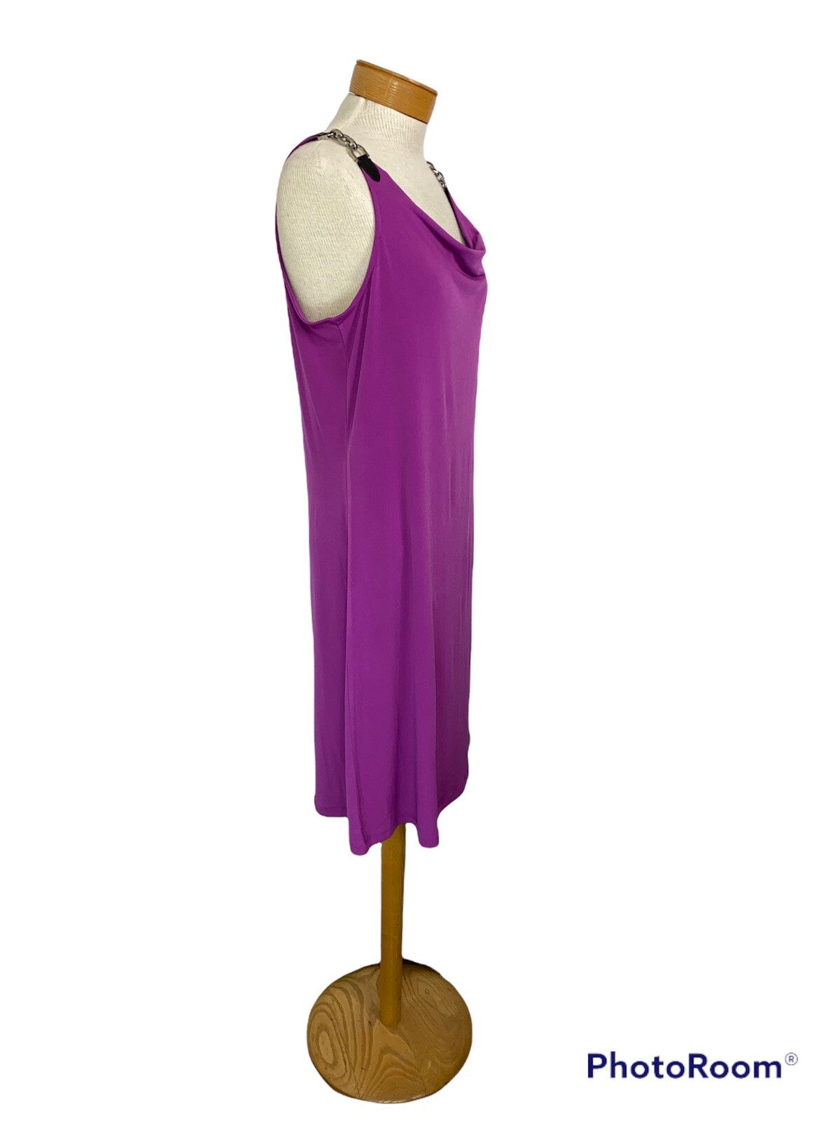 Michael Kors Purple Drape Neck Slip Mini Dress Metal Leather Straps Large Y2K thumbnail 2