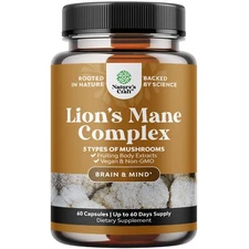 Advanced Lion's Mane Mushroom Supplement 5X Fruiting Body Mushroom Complex 60ct