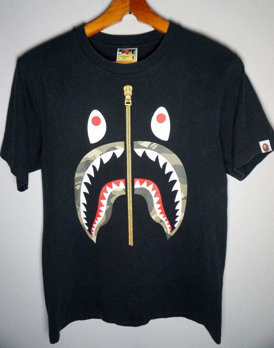 A Bathing Ape Bape Zipper Shark Tee Shirt Small Mens Black Authentic Supreme
