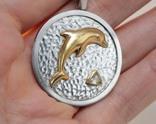 14K White and Yellow Gold Dolphin Pendant with Natural Trillion Diamond 10000