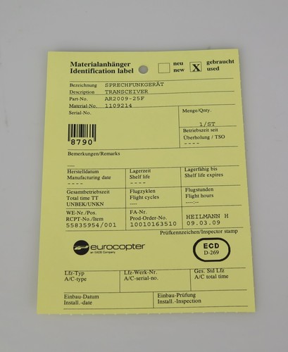 Becker VHF Transciever P/N AR2009-25F S/N 8790 - Bild 6 von 6