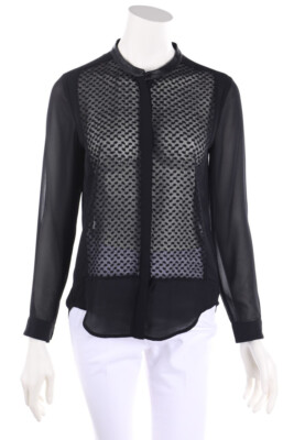 The Kooples Blouse Pattern Leather Details S black