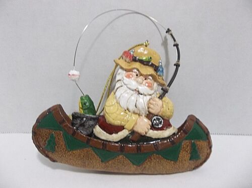 Vintage Midwest Of Cannon Falls FISHING SANTA Ornament TEDDY BEAR - Picture 1 of 3