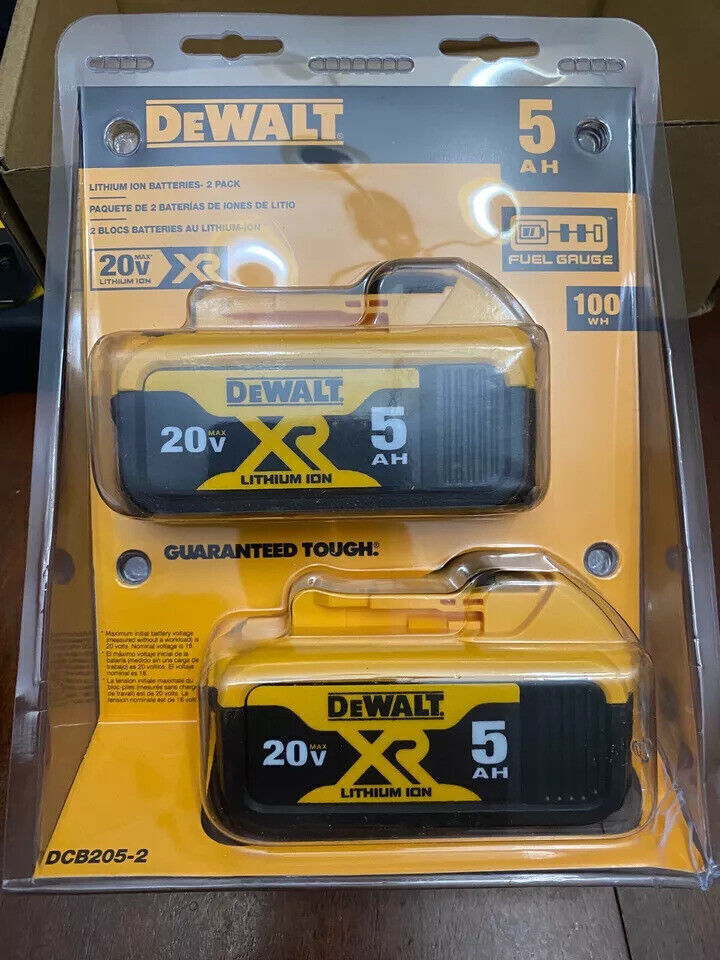 2 Brand FOR DEWAL New 20 Volt 20v Max XR Li-Ion 5.0 AH Batteries DCB205 US