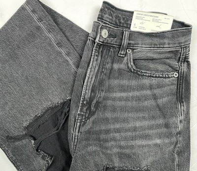 NEW American Eagle Jeans Women 4 27W Black Baggy High Rise Mom Distressed