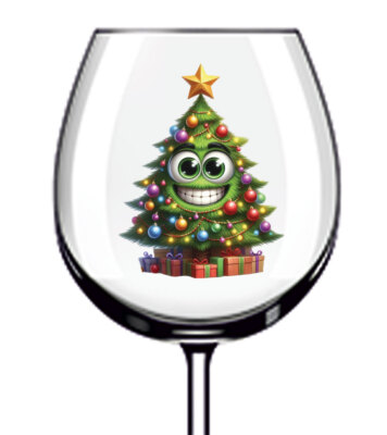 12x Aquarell Weihnachten lustig Cartoon grüner Baum Vinyl Aufkleber Abziehbild Weinglas