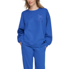 Calvin Klein Women Oversized Logo Crewneck Sweatshirt Mazarine Blue Size XL