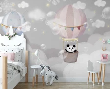 3D Panda Hot Air Balloon Kids Self-adhesive Removeable Wallpaper Wall Mural