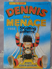 Knitting pattern of 5 Dennis the Menace & Gnasher designs suitable for jumpers