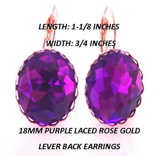 18MM FACETED,RED STAINLESS STEEL & 18MM PURPLE LACED ROSE GOLD LEVER BACK-LARGE - Picture 10 of 19