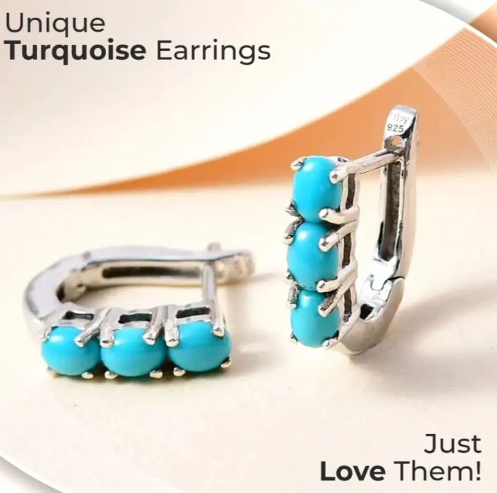 Sleeping Beauty Turquoise Huggie Hoops Sterling Silver Earrings 1.10 Cts - Image 3 of 4
