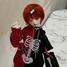 1/4MSD/MDD Puyoo Shoushou BJD Muñeca Ropa PUNK Esqueleto Sudadera con Capucha Traje Rojo+Negro